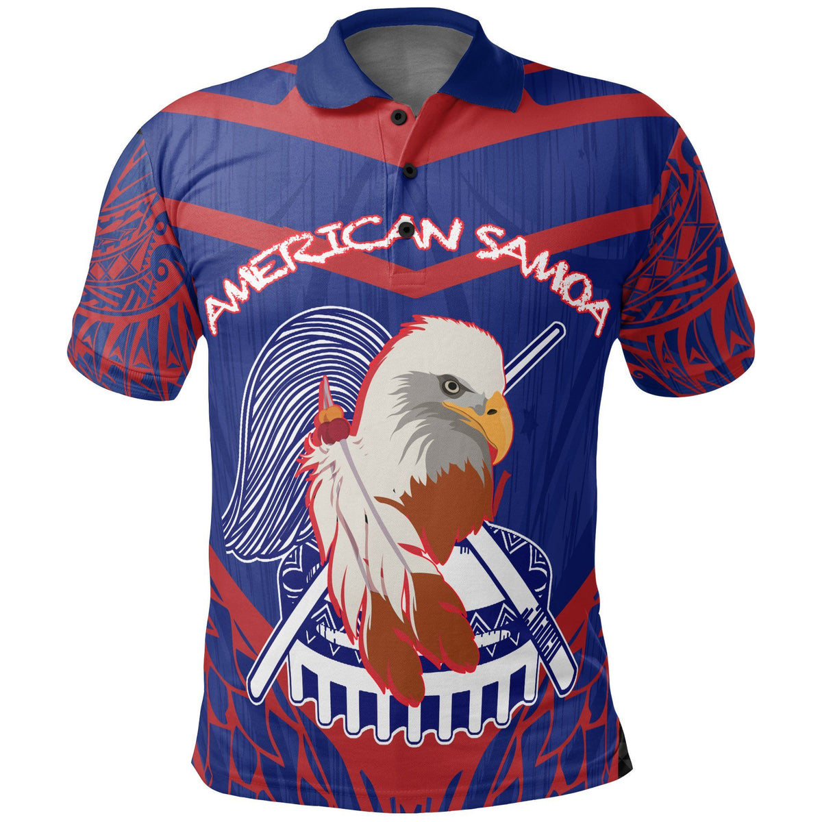 Polynesian Pride Apparel American Samoa Polo Shirt The Eagle With Polynesian Pattern Unisex Black - Polynesian Pride