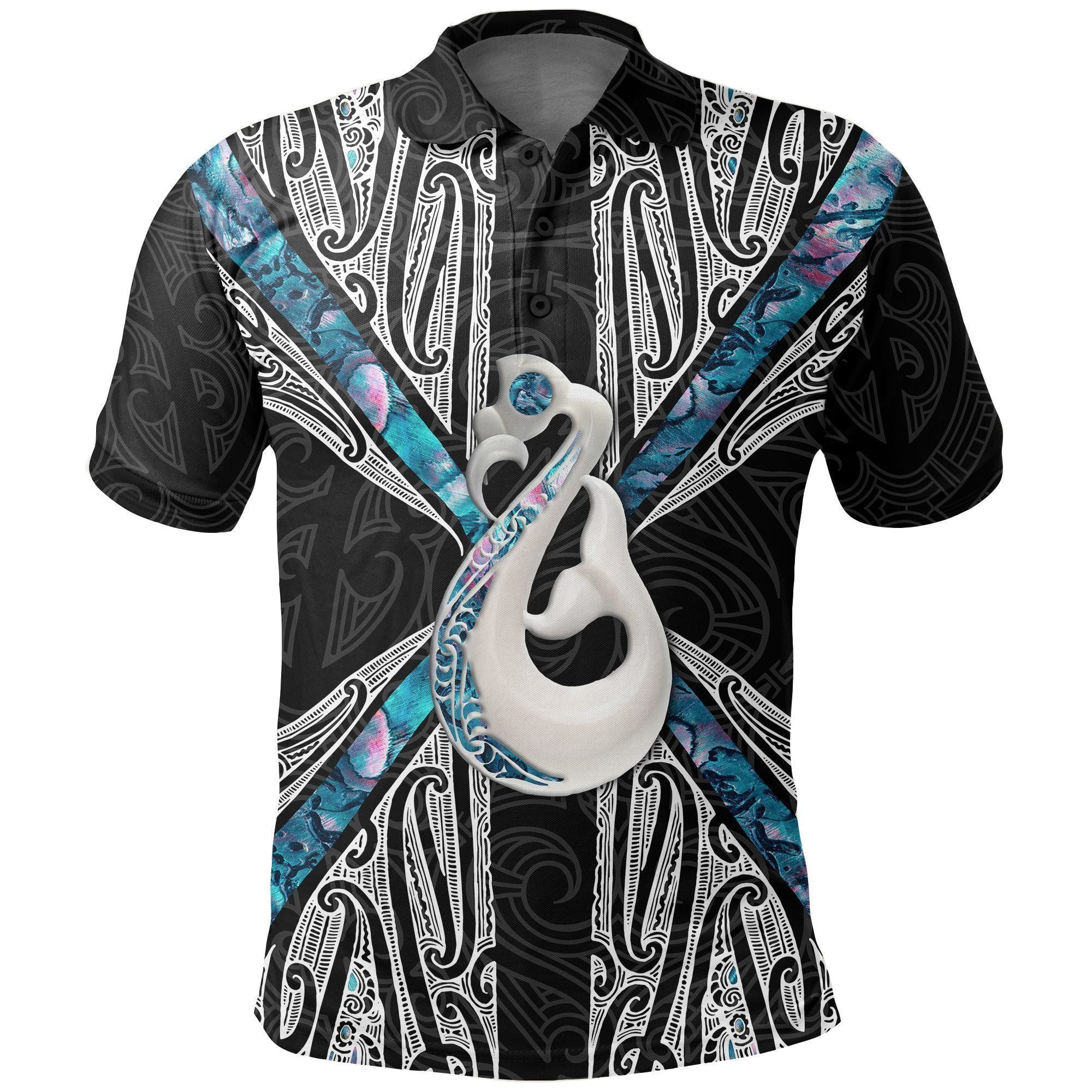 Polynesian Pride Apparel Maori Moko Tattoo Polo Shirt, Manaia Paua Shell Golf Shirt Unisex Black - Polynesian Pride