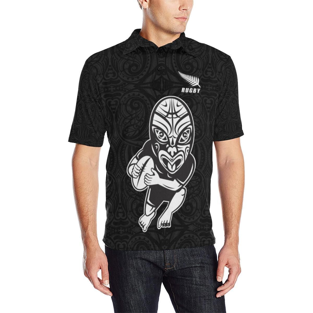 Polynesian Pride Apparel Rugby Haka Black Polo Shirt Unisex Black - Polynesian Pride