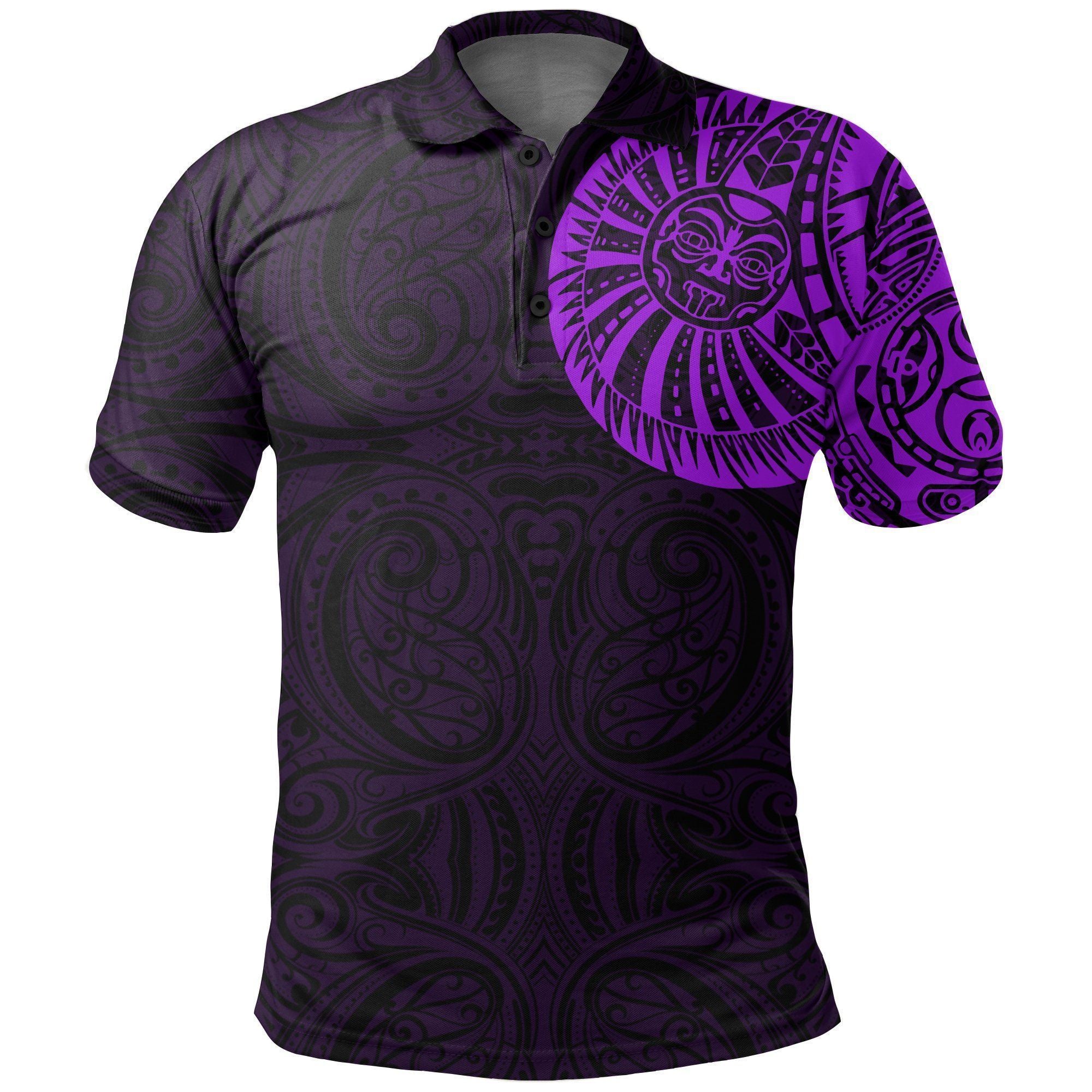 Polynesian Pride Apparel New Zealand Maori Polo Shirt, Maori Warrior Tattoo Golf Shirt Purple Unisex Black - Polynesian Pride