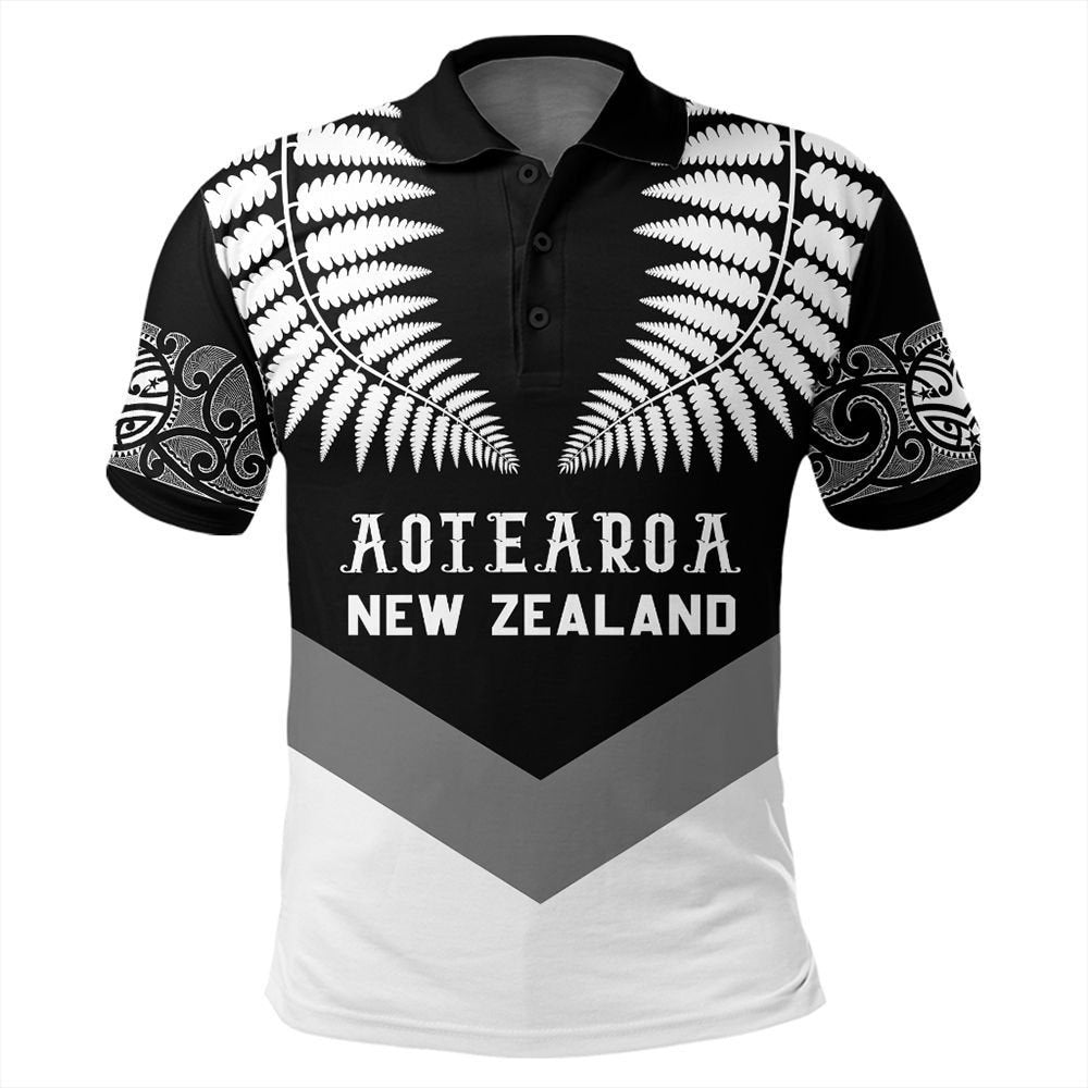 Polynesian Pride Apparel Custom New Zealand Polo Shirt Double Silver Fern Polo Shirt Unisex Black - Polynesian Pride