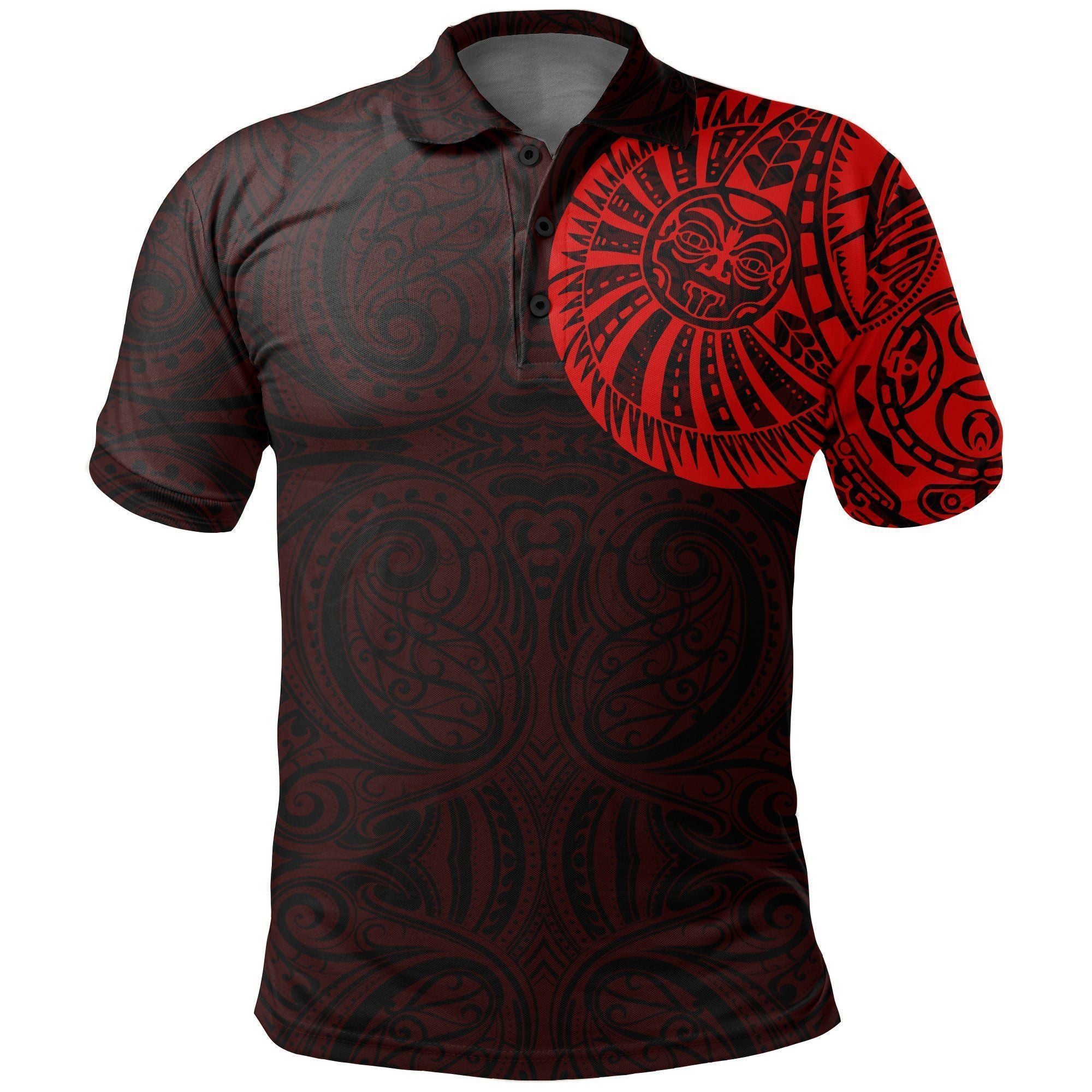 Polynesian Pride Apparel New Zealand Maori Polo Shirt, Maori Warrior Tattoo Golf Shirt Red Unisex Black - Polynesian Pride