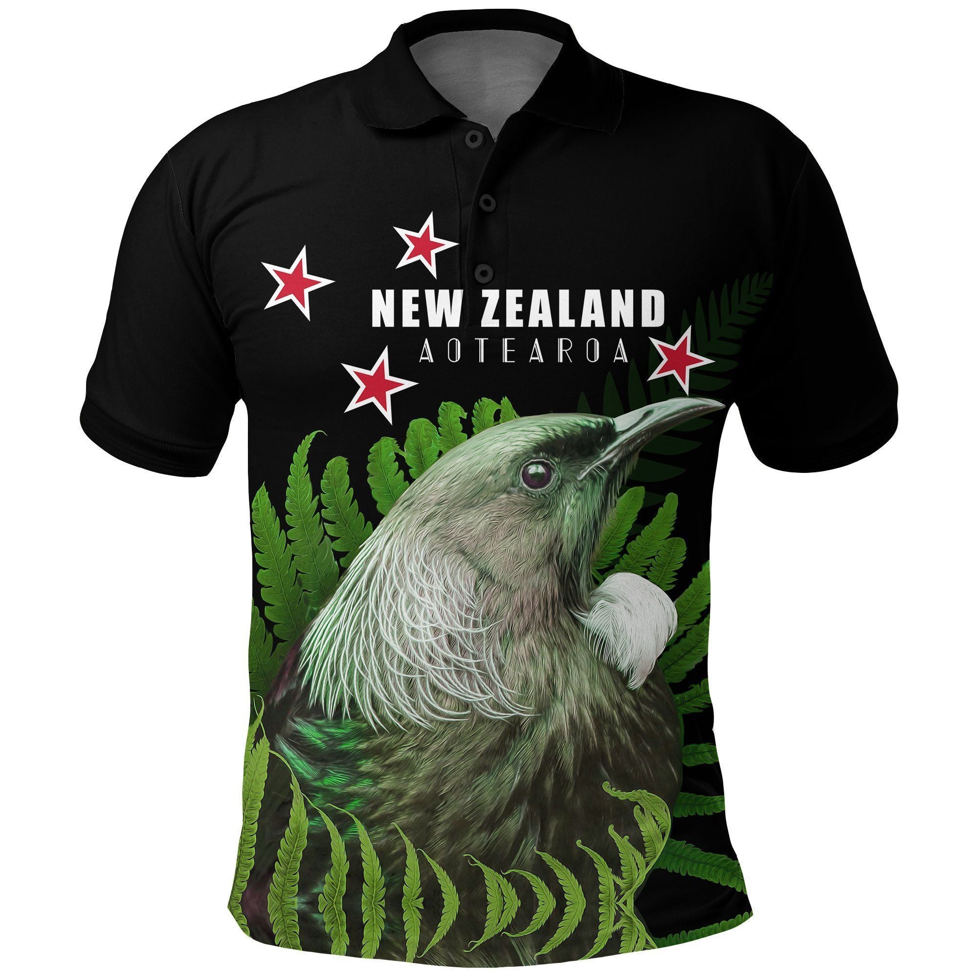 Polynesian Pride Apparel New Zealand Tui Bird Polo Shirt Green Unisex Black - Polynesian Pride