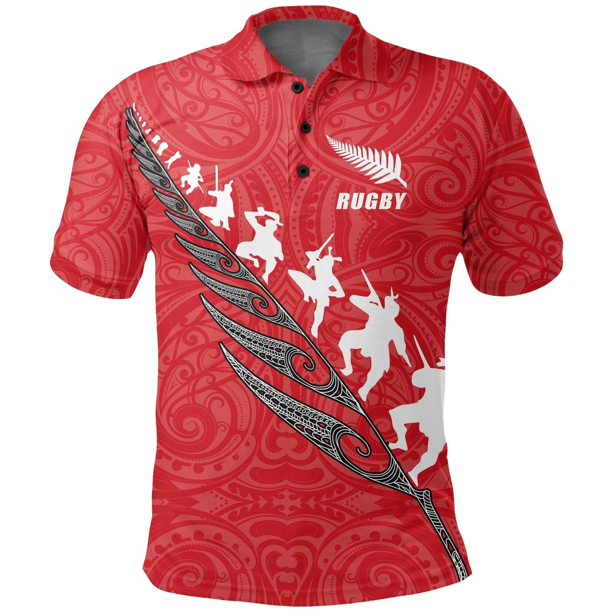 Polynesian Pride Apparel Rugby Haka Fern Polo Shirt Red Unisex Red - Polynesian Pride