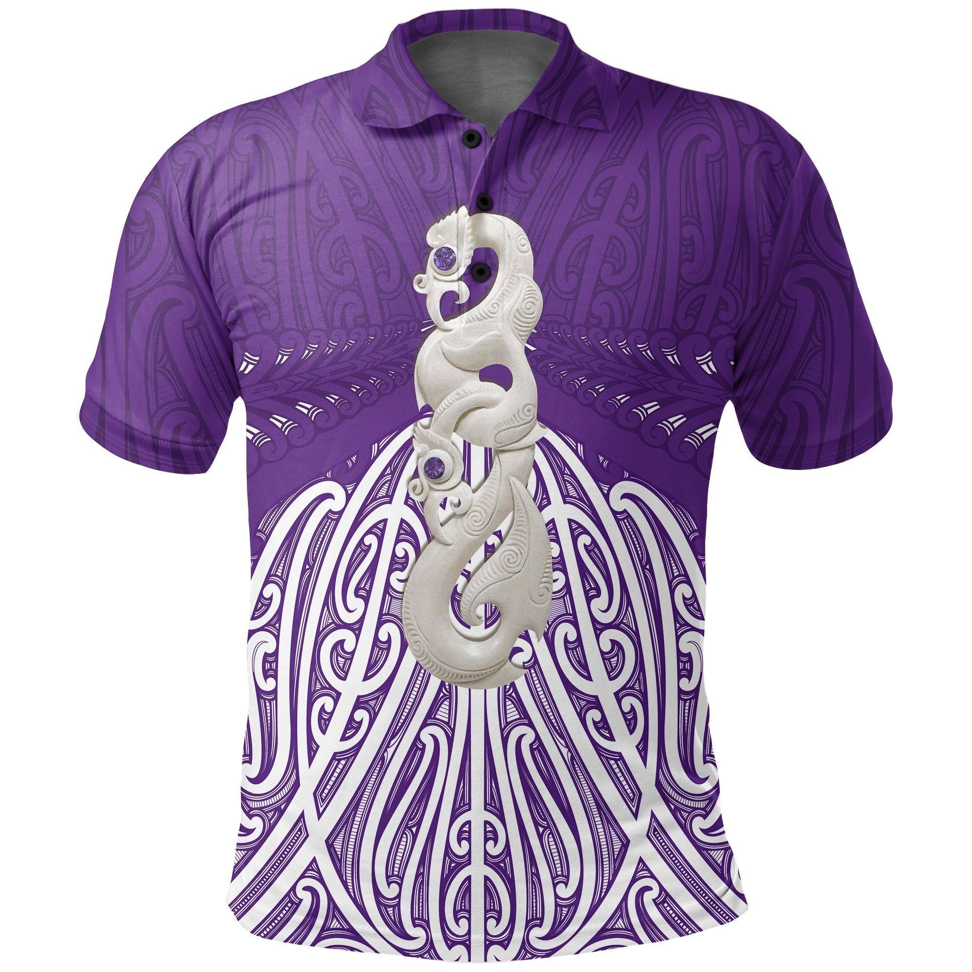 Polynesian Pride Apparel Maori Moko Tattoo, Manaia Pounamu Polo Shirt Purple Unisex Purple - Polynesian Pride