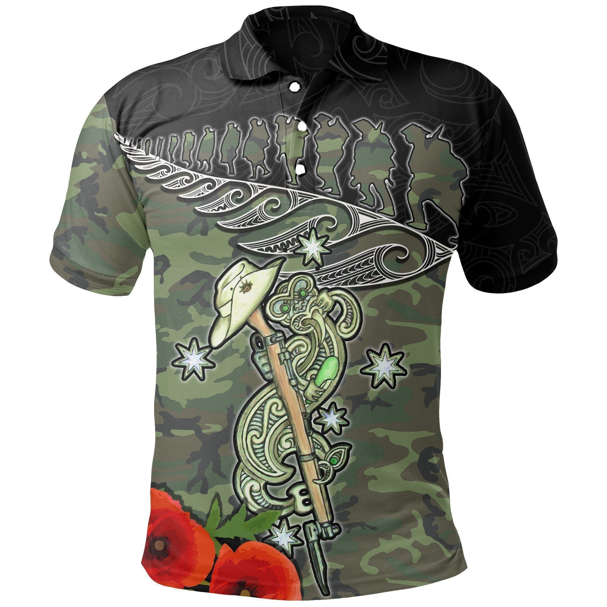 Polynesian Pride Apparel Aotearoa Polo Shirt Hei Tiki Lest We Forget, New Zealand ANZAC Day Unisex Black - Polynesian Pride