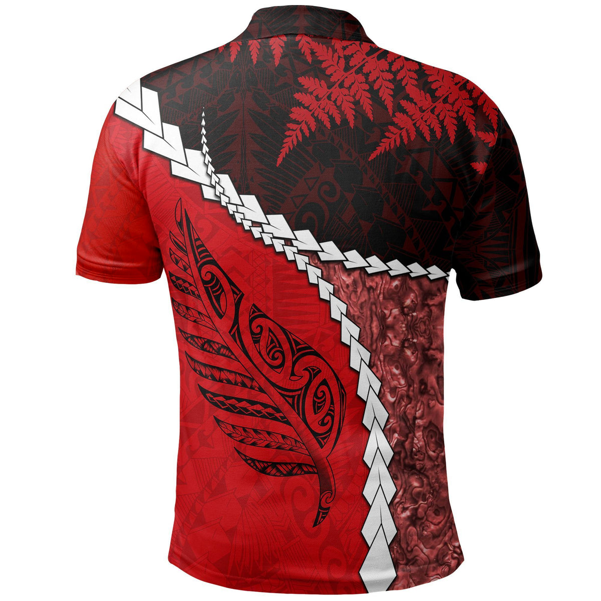 Polynesian Pride Apparel Paua Shell Maori Silver Fern Polo Shirt Red - Polynesian Pride