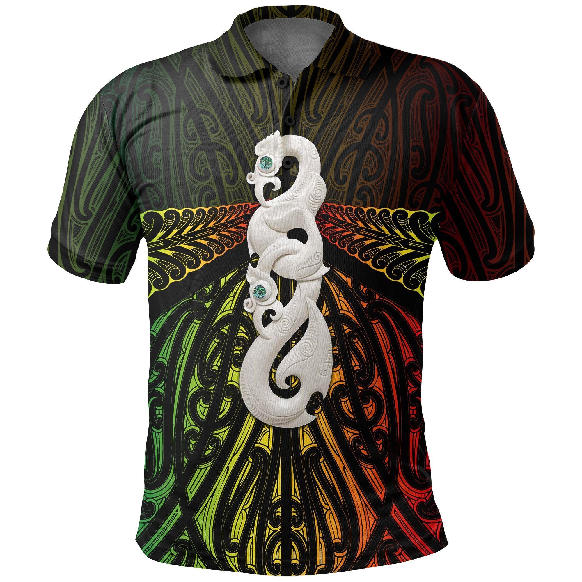 Polynesian Pride Apparel Maori Moko Tattoo Polo Shirt, Manaia Pounamu Golf Shirt Rasta Unisex Black - Polynesian Pride