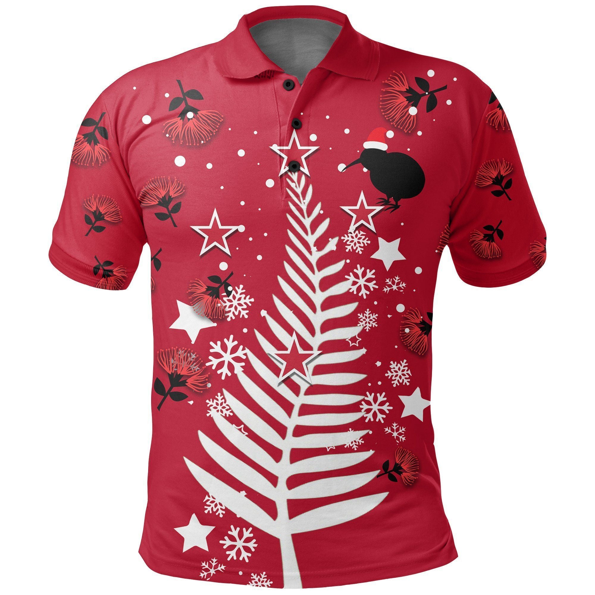 Polynesian Pride Apparel New Zealand Polo Shirt Silver Fern Christmas Tree Unisex Red - Polynesian Pride