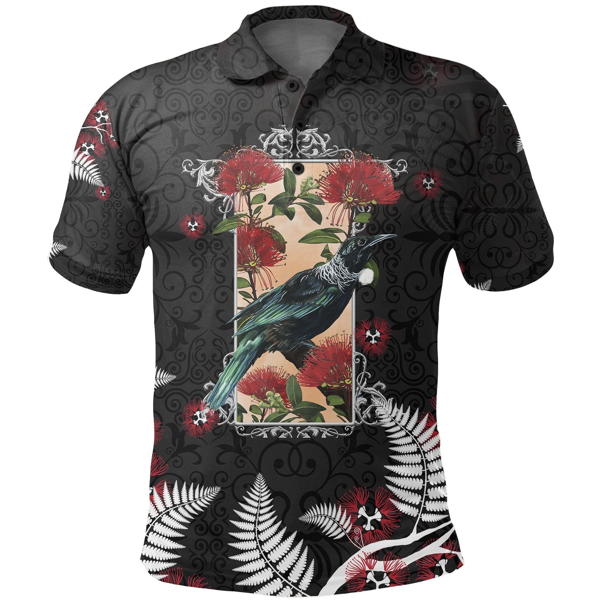 Polynesian Pride Apparel Tui Bird New Zealand Polo Shirt, Silver Fern Golf Shirt Unisex Black - Polynesian Pride