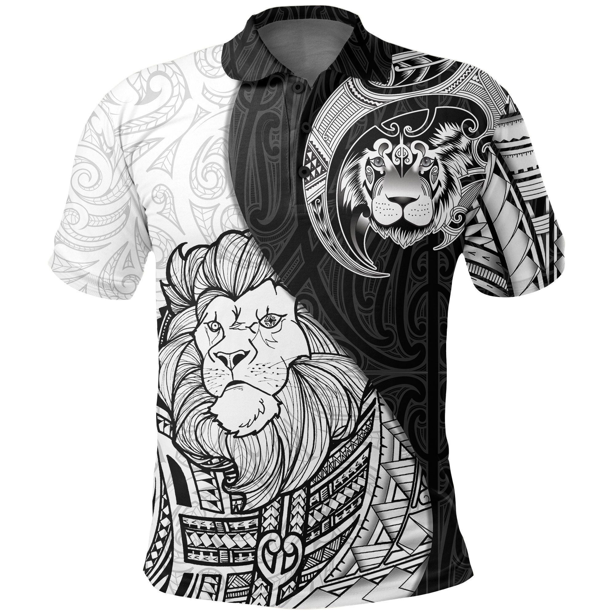 Polynesian Pride Apparel Lion Maori Tattoo Polo Shirt Unisex White - Polynesian Pride