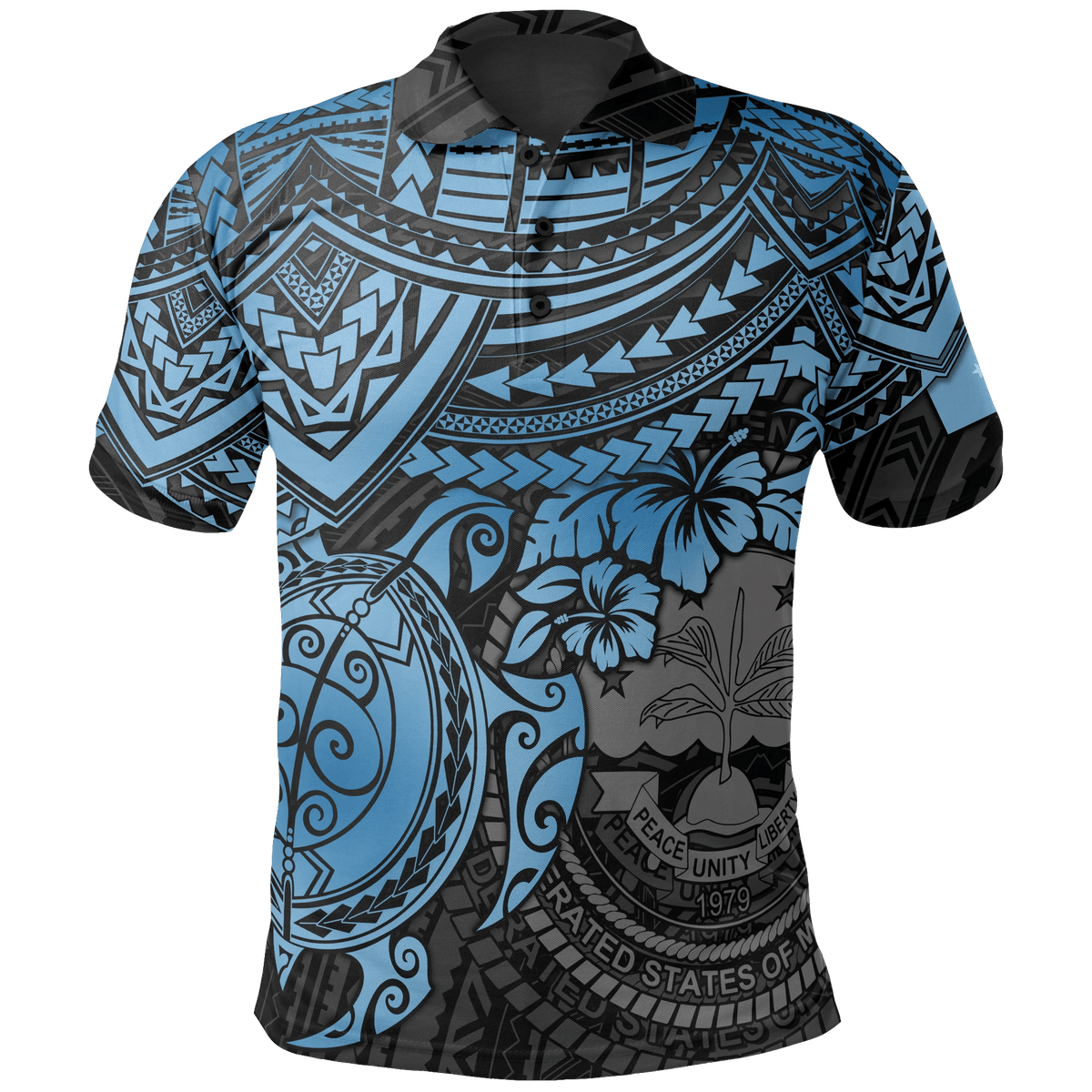 Polynesian Pride Apparel Federated States of Micronesia Polo Shirt Federated States of Micronesia Flag Seal Blue Turtle Hiciscus Unisex Blue - Polynesian Pride