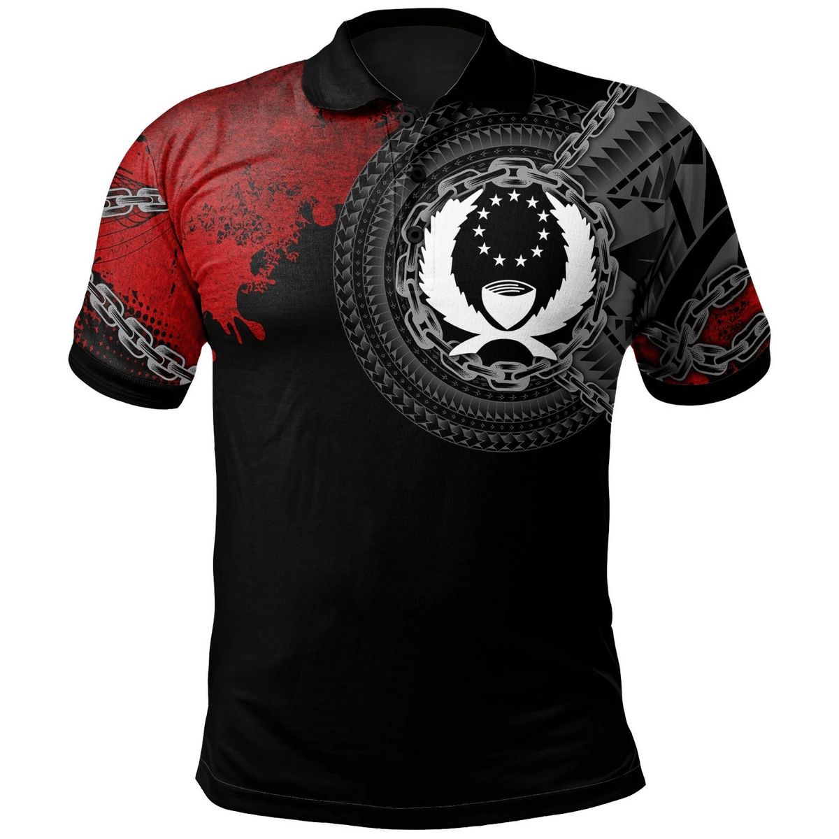 Polynesian Pride Apparel Pohnpei Polo Shirt Polynesian Chain Style Unisex Black - Polynesian Pride