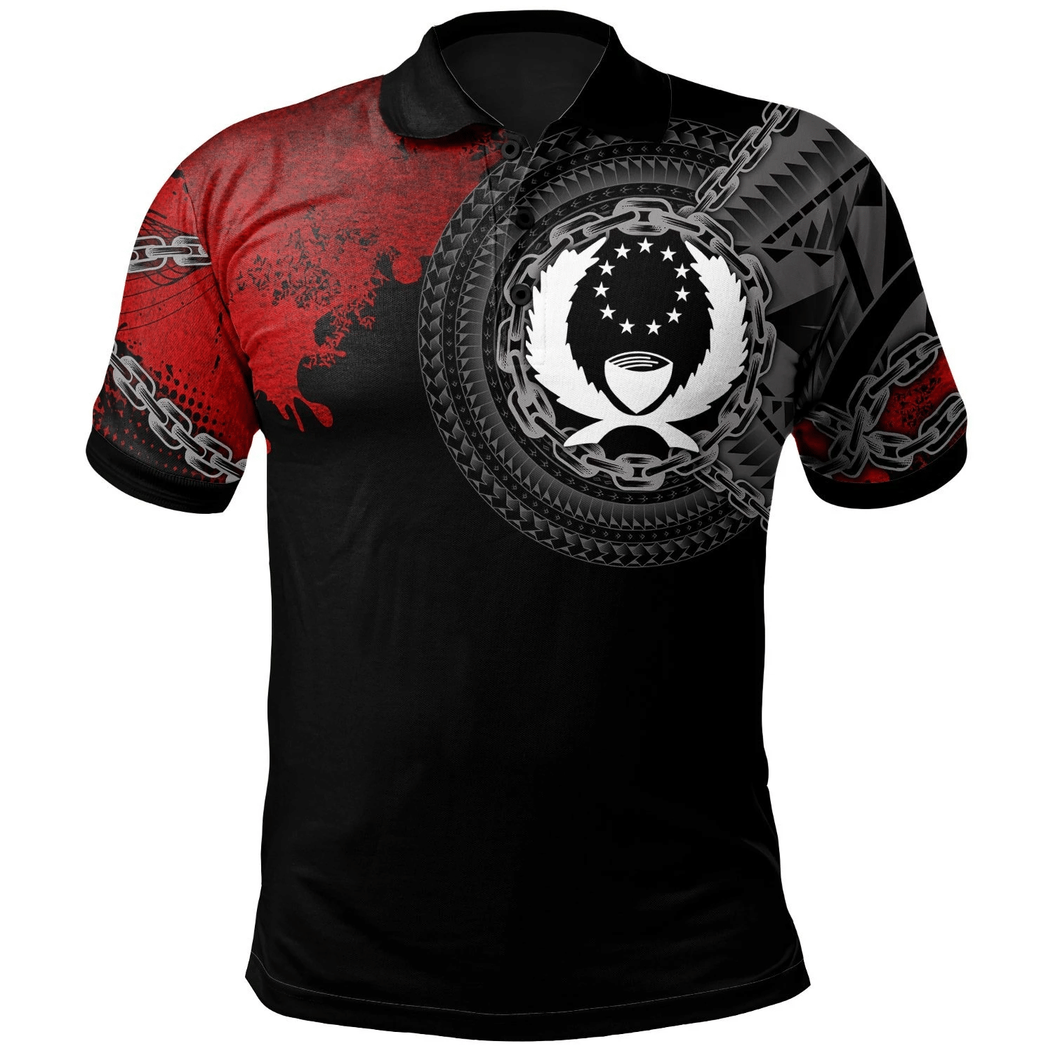 Polynesian Pride Apparel Pohnpei Polo Shirt Polynesian Chain Style Unisex Black - Polynesian Pride