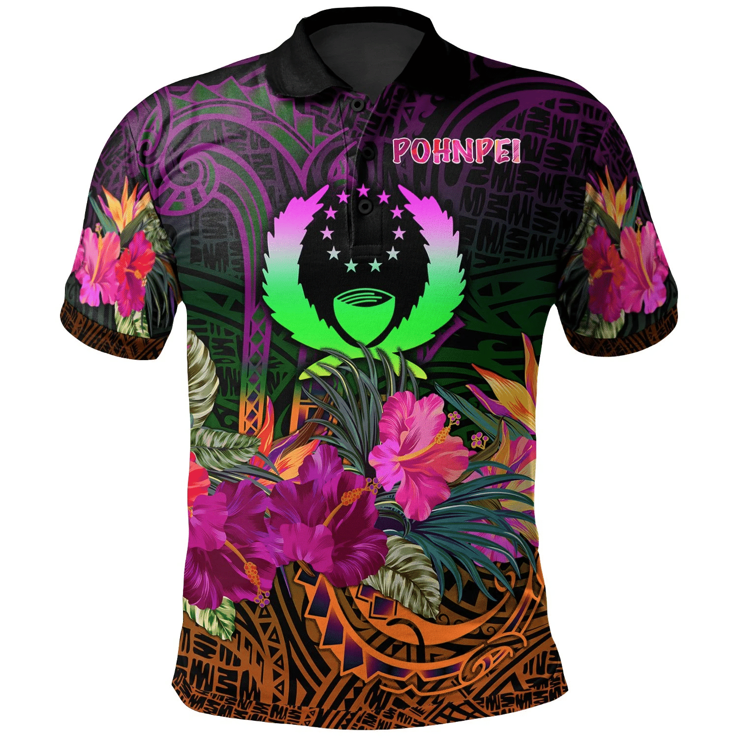 Polynesian Pride Apparel Pohnpei Polo Shirt Summer Hibiscus Unisex Reggae - Polynesian Pride