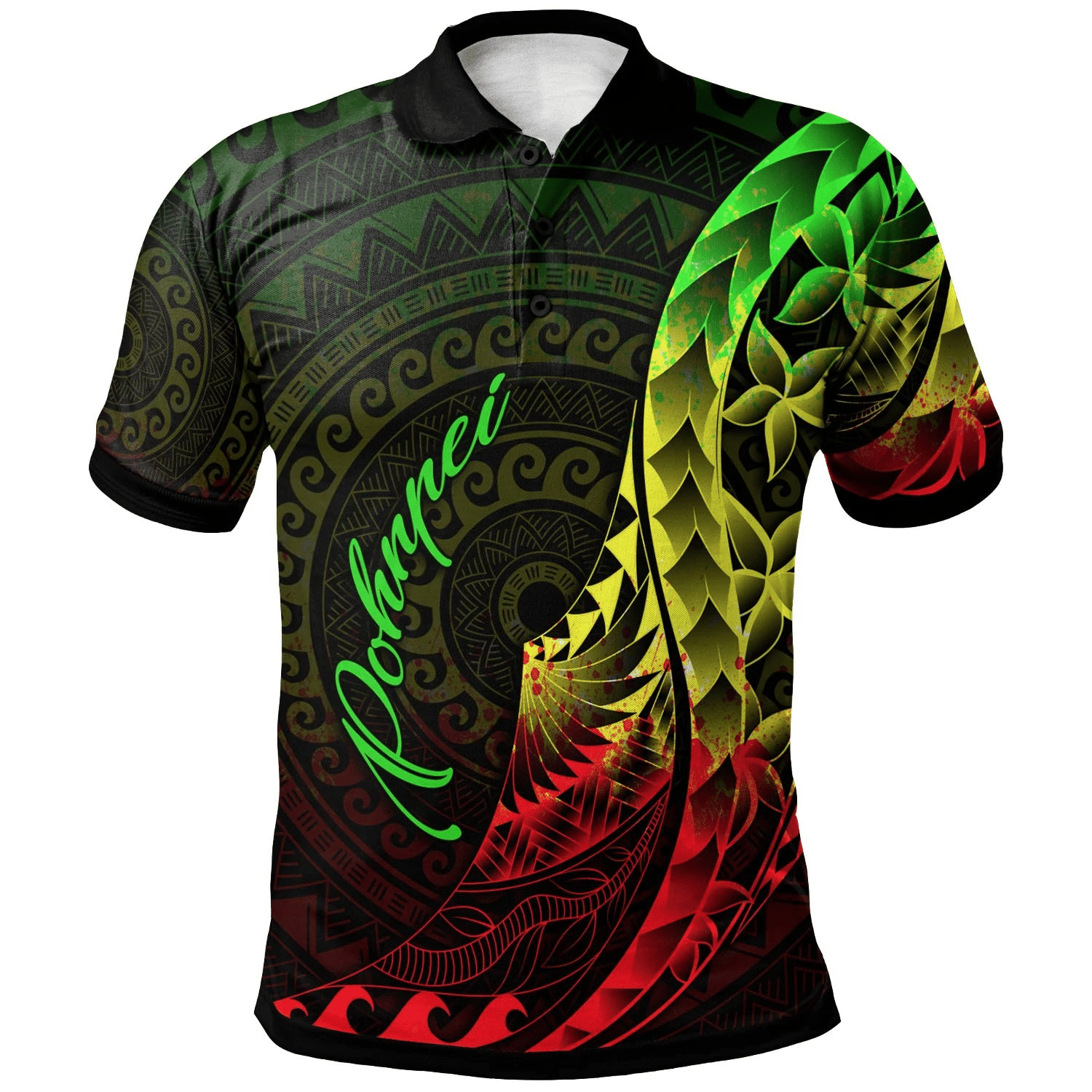 Polynesian Pride Apparel Pohnpei Polo Shirt Polynesian Pattern Style Reggae Color Unisex Reggae - Polynesian Pride