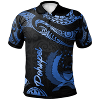 Polynesian Pride Apparel Pohnpei Micronesia Polo Shirt Polynesian Tattoo Blue Version Unisex Blue - Polynesian Pride
