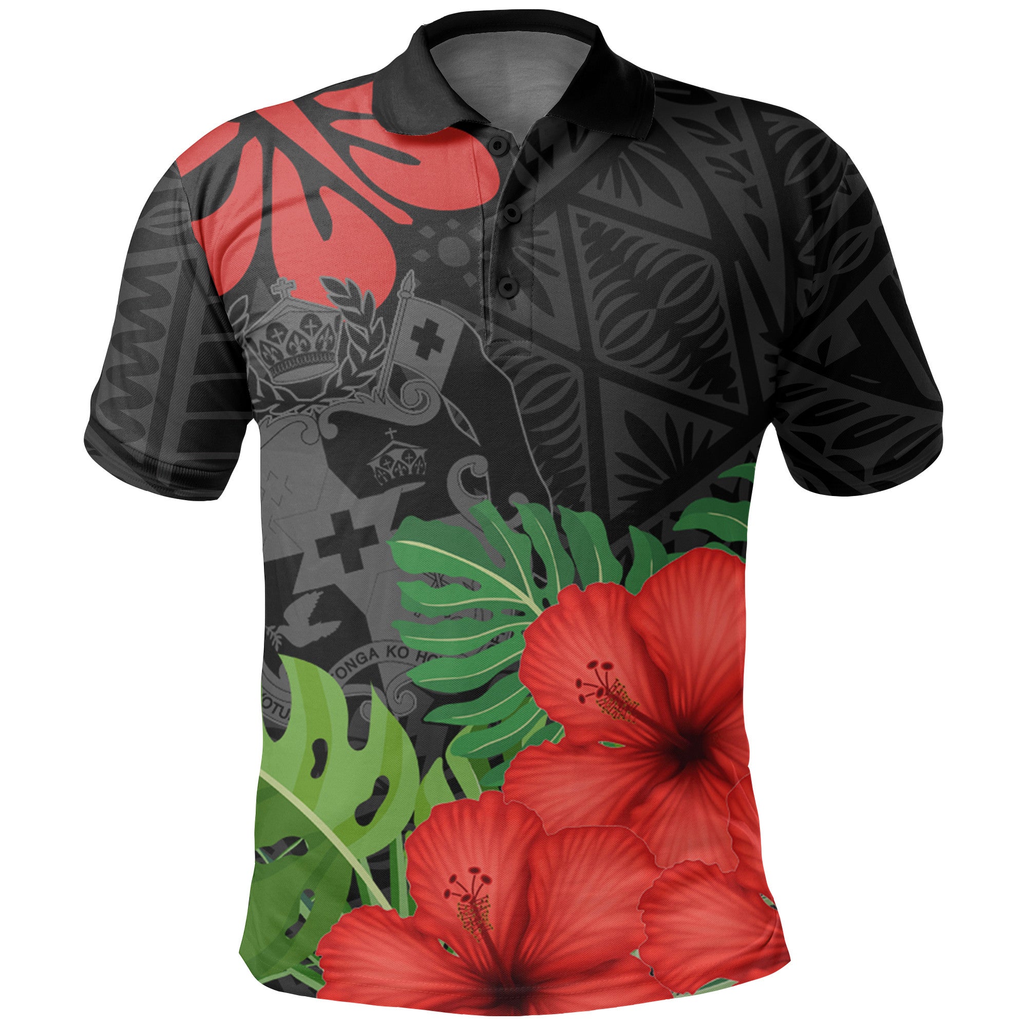 Polynesian Pride Apparel Tonga Polo Shirt Tongan Polynesian Hibiscus Polo Shirt Unisex Black - Polynesian Pride