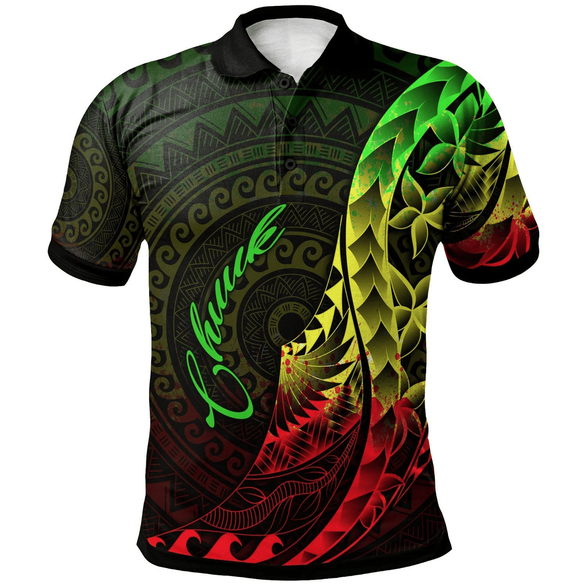 Polynesian Pride Apparel Chuuk Polo Shirt Polynesian Pattern Style Reggae Color - Polynesian Pride