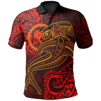 Polynesian Pride Apparel Chuuk Polo Shirt Red Shark Polynesian Tattoo Unisex Red - Polynesian Pride