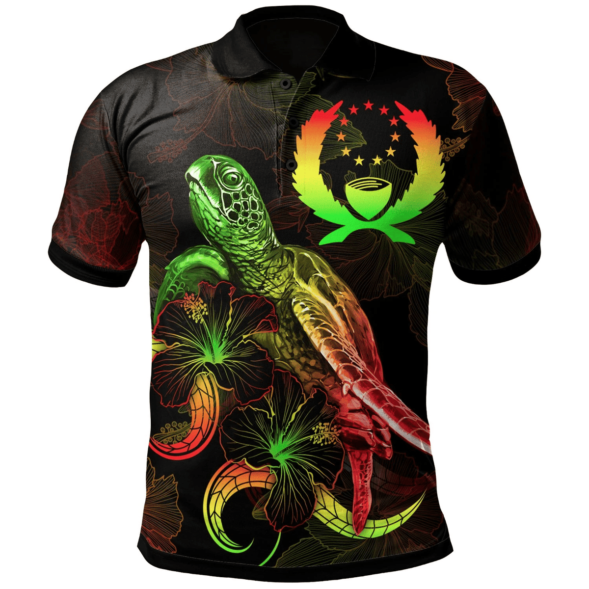 Polynesian Pride Apparel Pohnpei Polynesian Polo Shirt Turtle With Blooming Hibiscus Reggae Unisex Reggae - Polynesian Pride