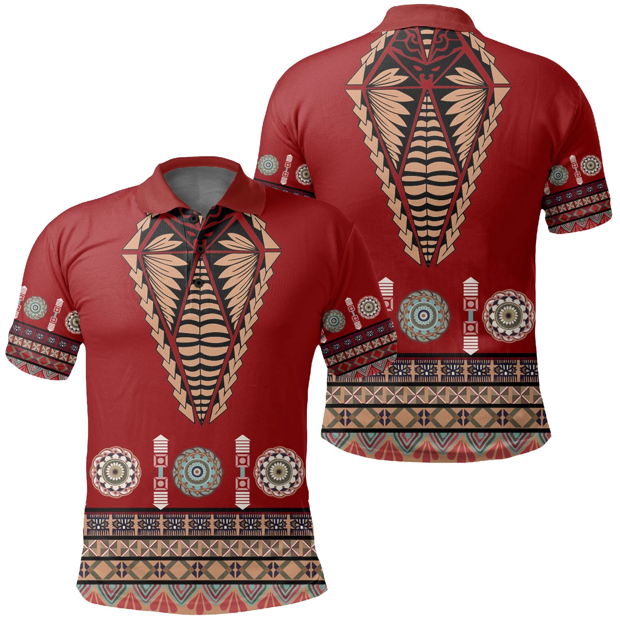 Polynesian Pride Apparel Tonga Polo Shirt Tongan Ngatu Design Polo Shirt Unisex Red - Polynesian Pride