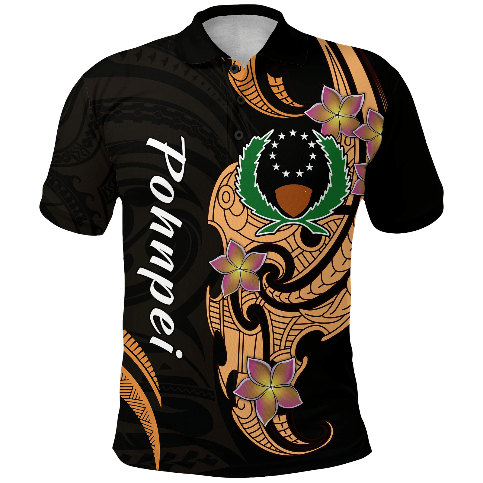 Polynesian Pride Apparel Pohnpei Simple Polo Shirt Tropical Flowers Unisex Black - Polynesian Pride