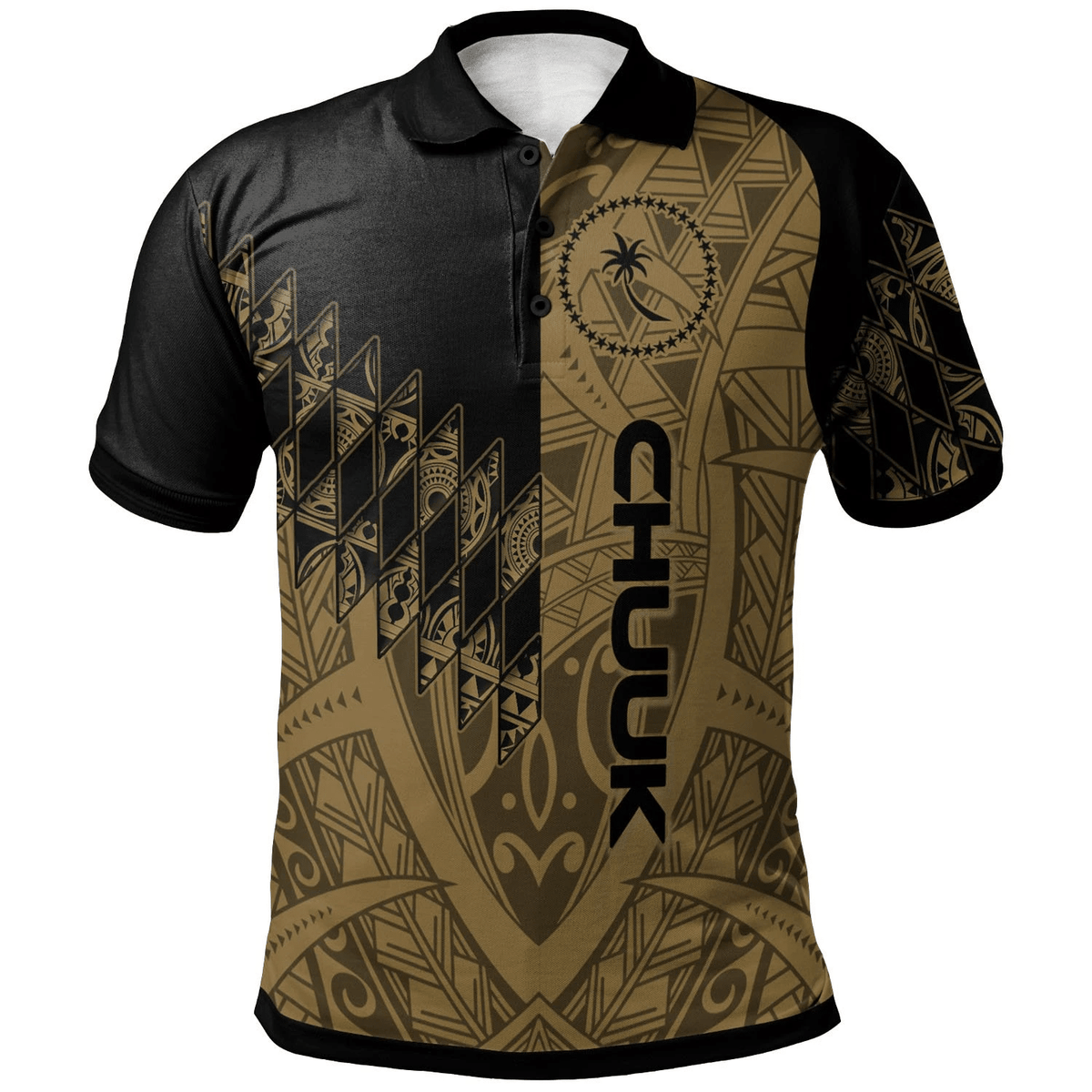 Polynesian Pride Apparel Chuuk Polo Shirt Gold Color Symmetry Style Unisex Black - Polynesian Pride