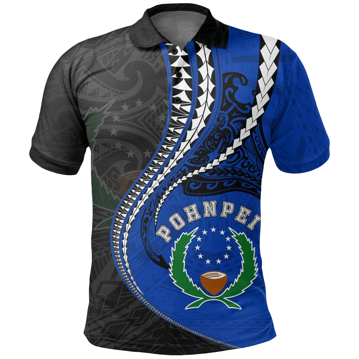 Polynesian Pride Apparel Pohnpei Polo Shirt Pohnpei Flag Kanaloa Tatau Unisex Blue - Polynesian Pride