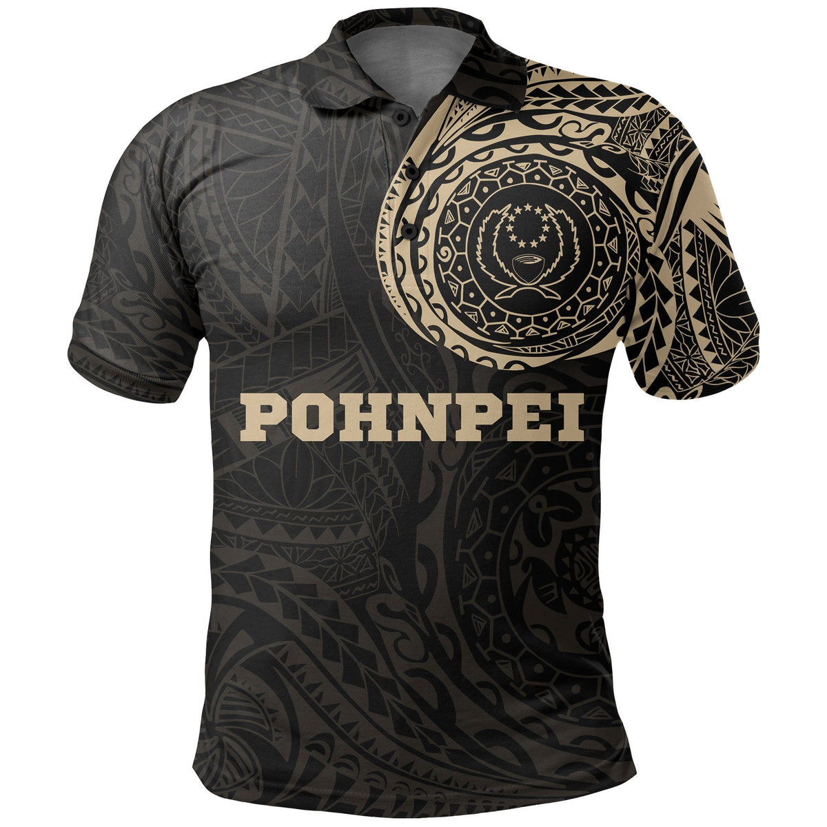 Polynesian Pride Apparel Pohnpei Polo Shirt Pohnpei Flag Polynesian Tattoo Unisex Black - Polynesian Pride