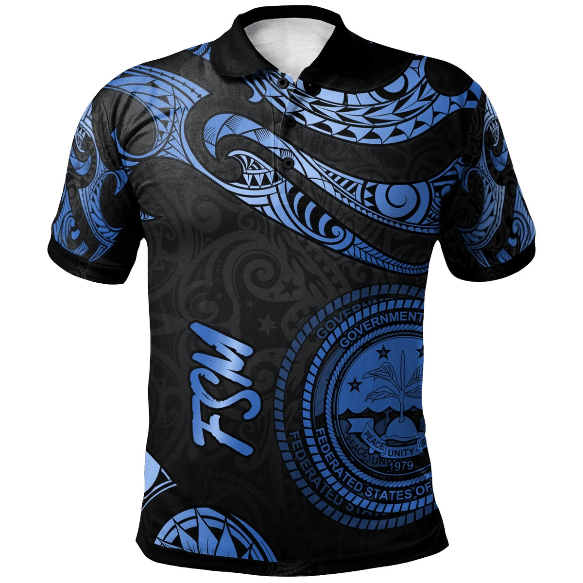 Polynesian Pride Apparel Federated States of Micronesia Polo Shirt Polynesian Tattoo Blue Version Unisex Blue - Polynesian Pride