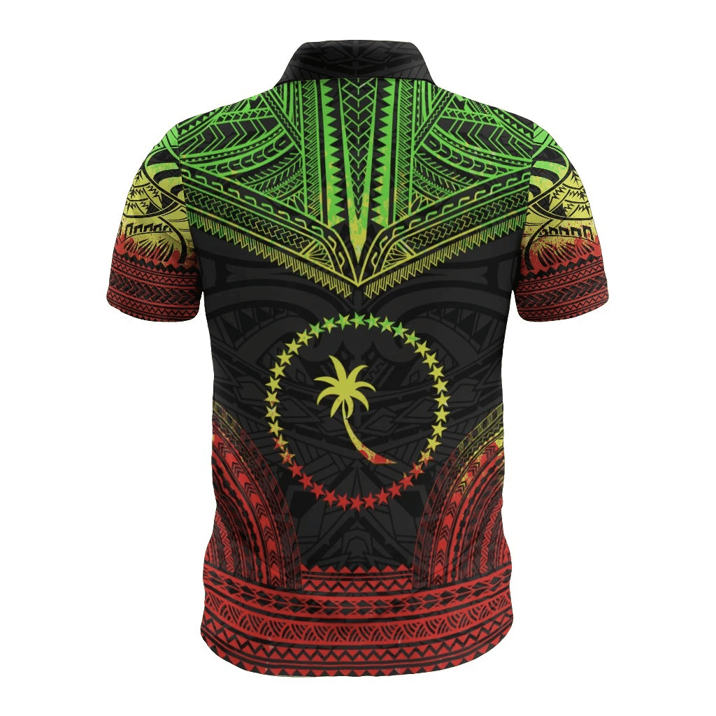 Polynesian Pride Apparel Chuuk Polo Shirt Chuuk Flag Polynesian Chief Tattoo Reggae Version - Polynesian Pride