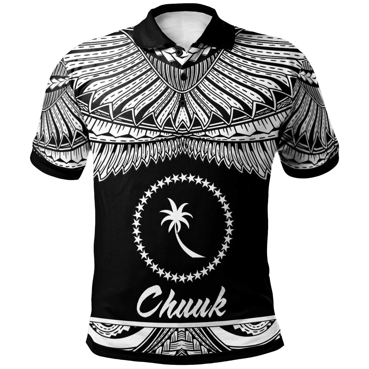 Polynesian Pride Apparel Chuuk Polo Shirt Polynesian Tattoo White Version Unisex White - Polynesian Pride
