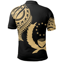 Polynesian Pride Apparel Pohnpei State Polo Shirt Micronesian Tatau Gold Patterns With Coat Of Arms - Polynesian Pride