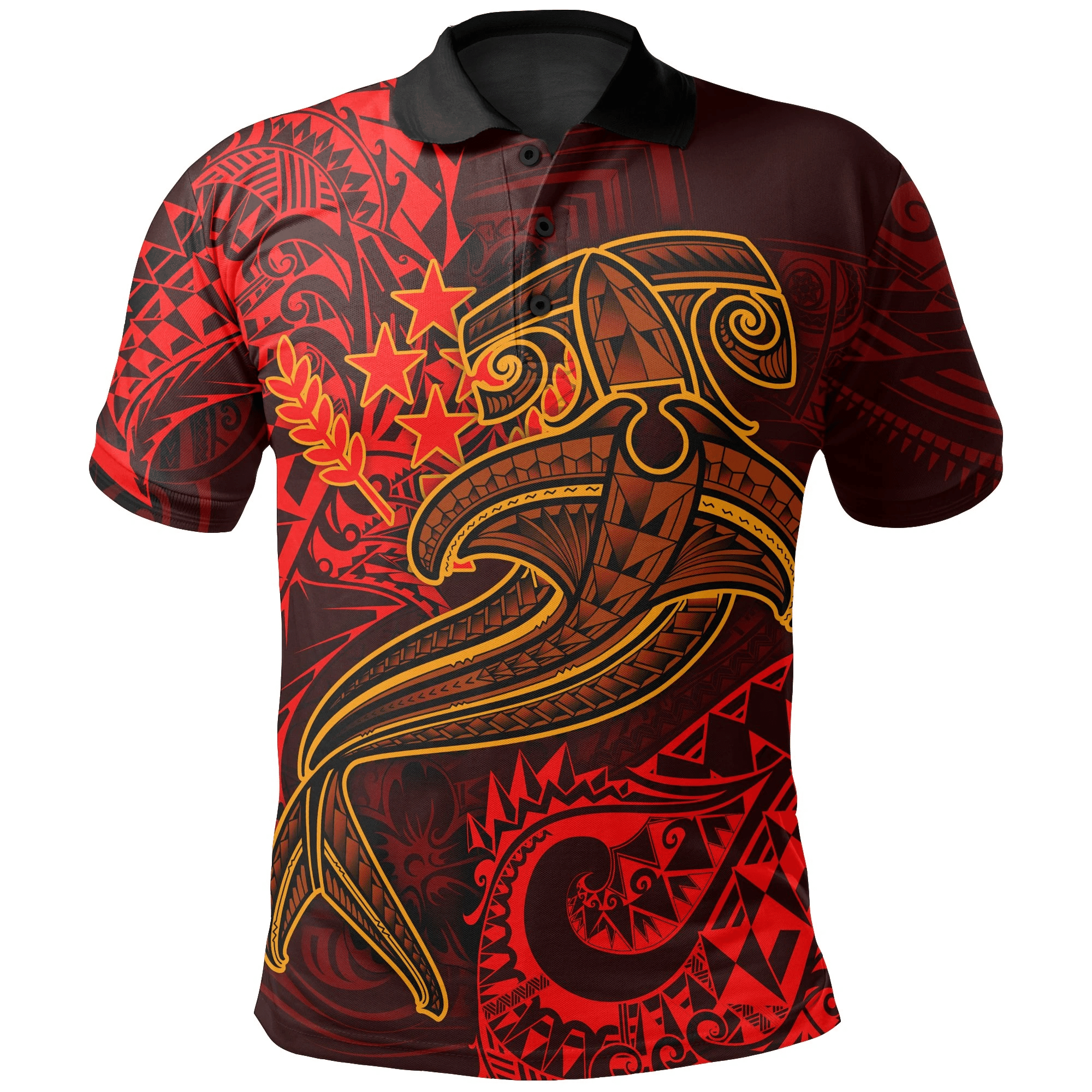 Polynesian Pride Apparel Kosrae Pohnpei Polo Shirt Red Shark Polynesian Tattoo Unisex Red - Polynesian Pride