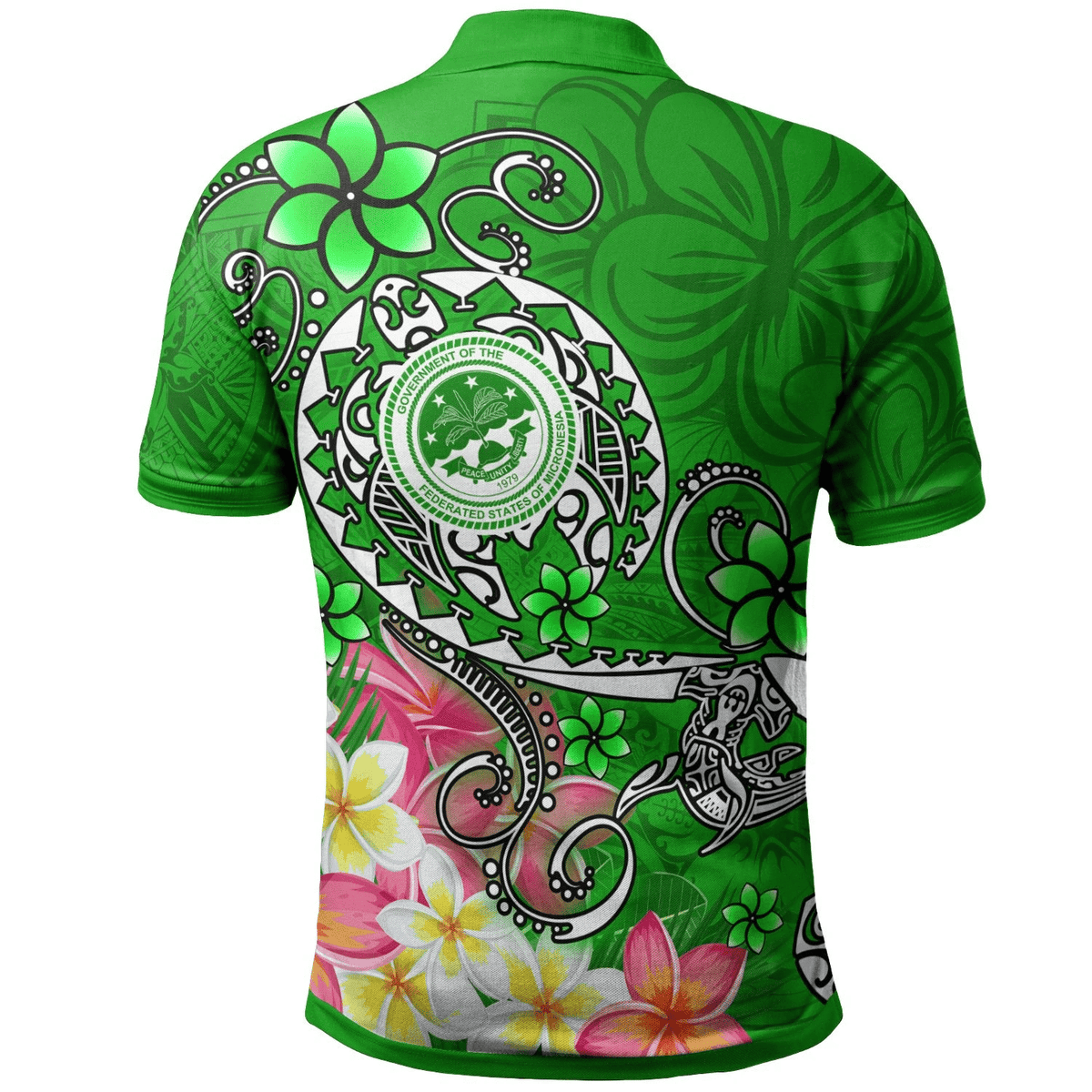 Polynesian Pride Apparel FSM Polo Shirt Turtle Plumeria (Green) - Polynesian Pride