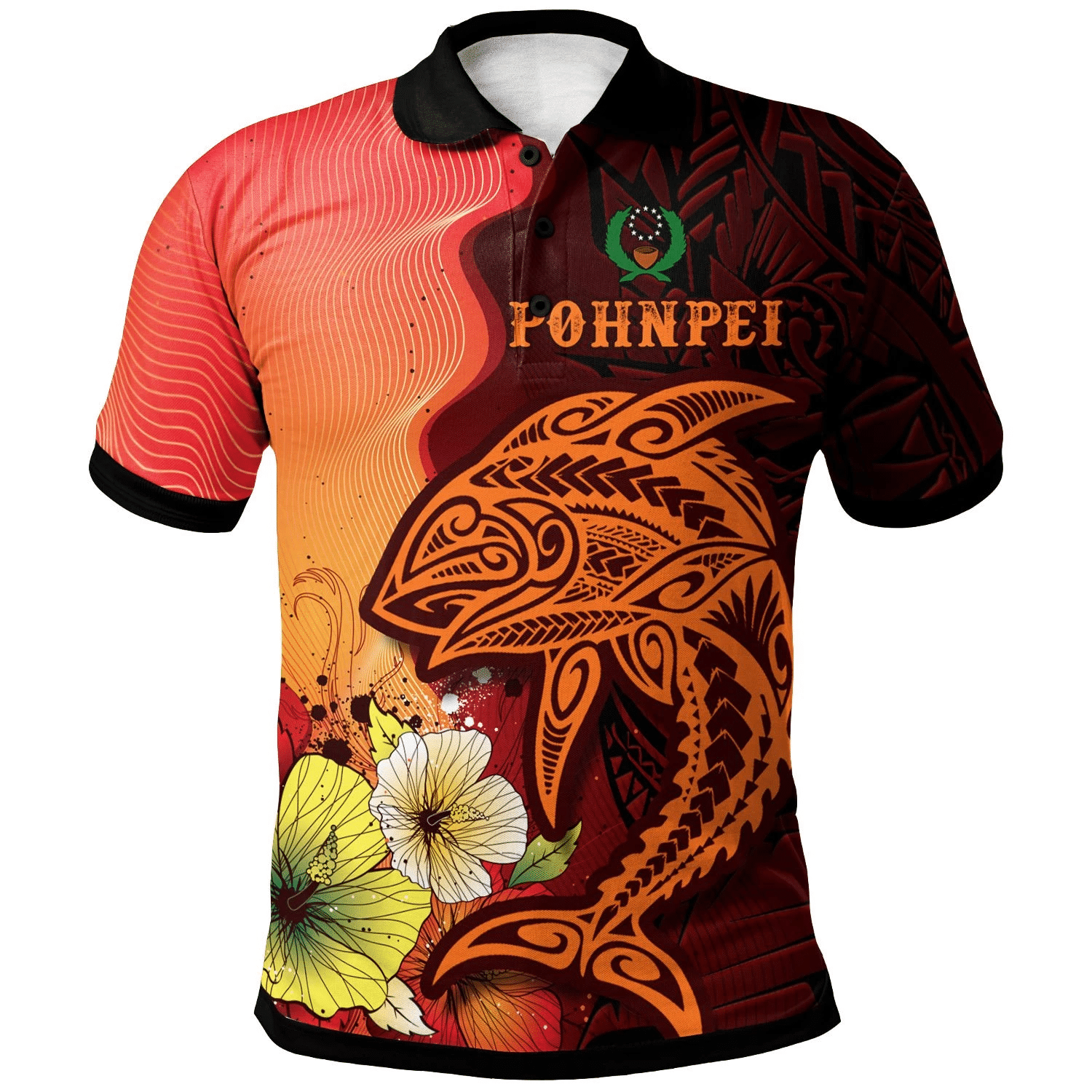 Polynesian Pride Apparel Pohnpei Polo Shirt Tribal Tuna Fish Unisex orange - Polynesian Pride