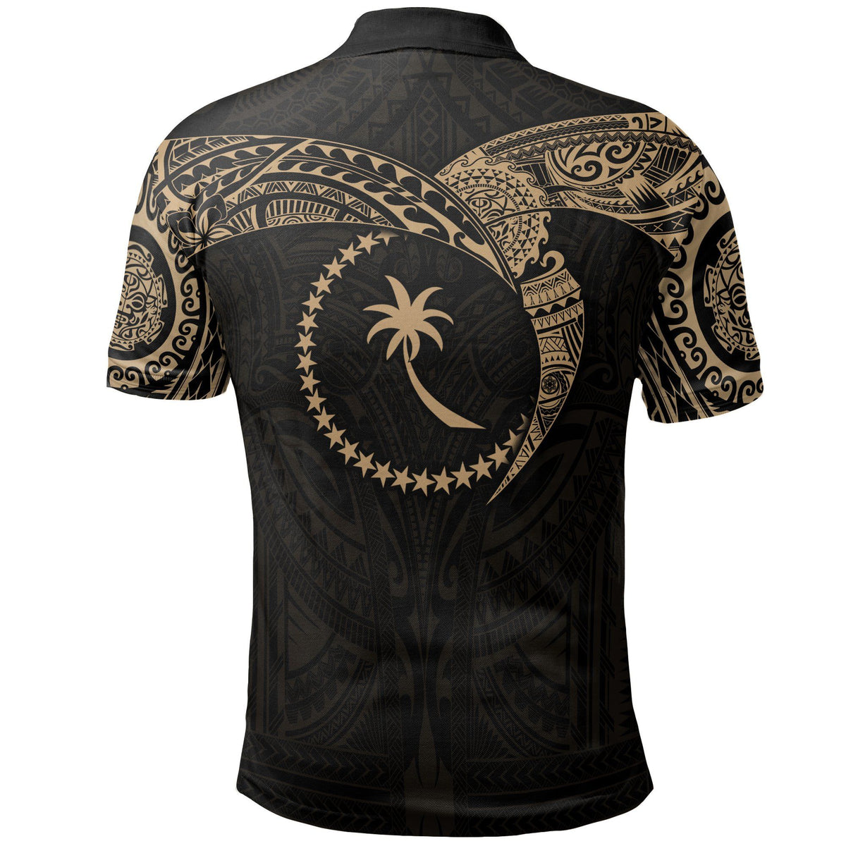 Polynesian Pride Apparel Chuuk Micronesian Polo Shirt Gold HeBlack Shield - Polynesian Pride