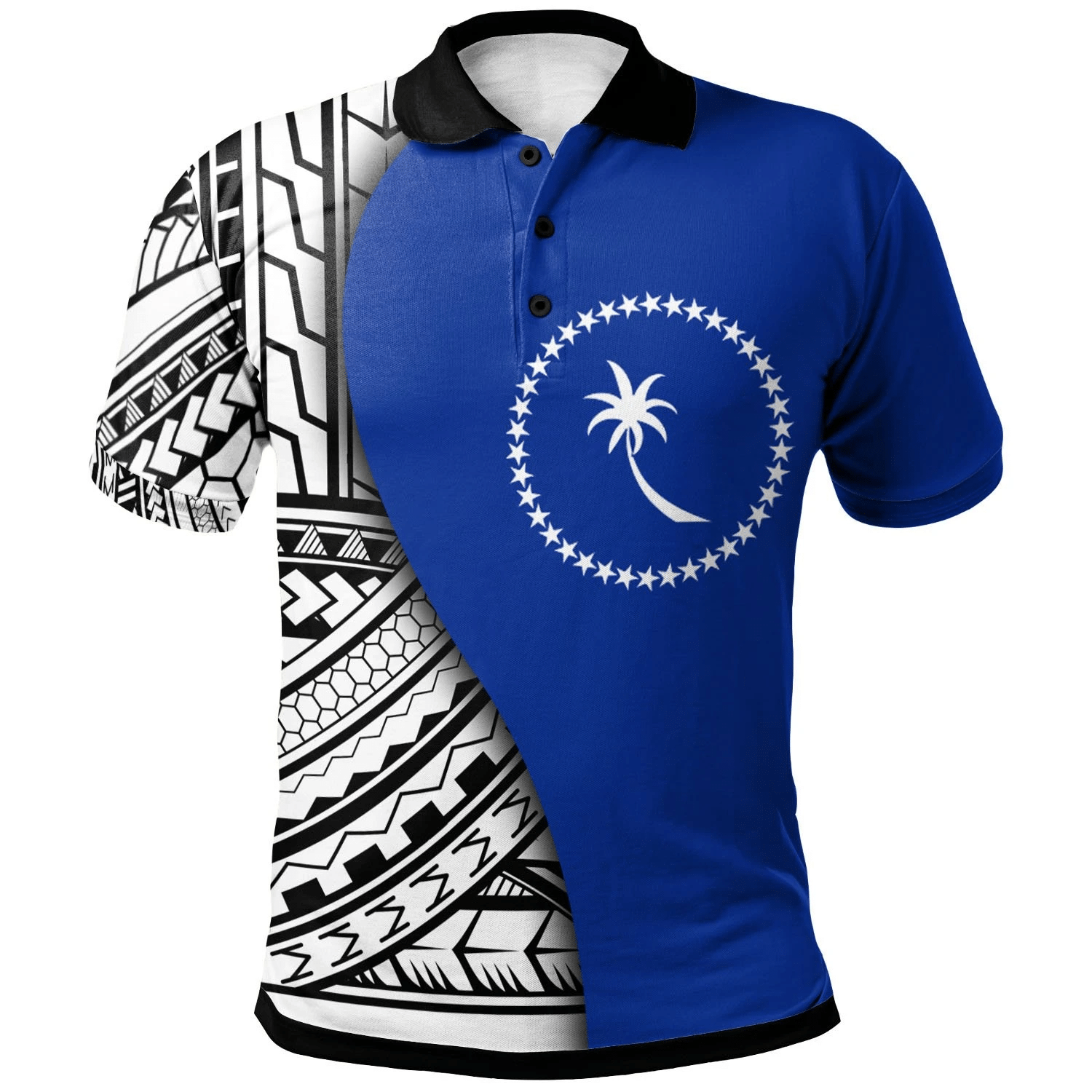 Polynesian Pride Apparel Chuuk Polo Shirt Coat Of Arm and Polynesian Patterns Unisex Blue - Polynesian Pride