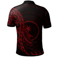 Polynesian Pride Apparel Chuuk Polo Shirt Polynesian Pattern Style Red Color - Polynesian Pride