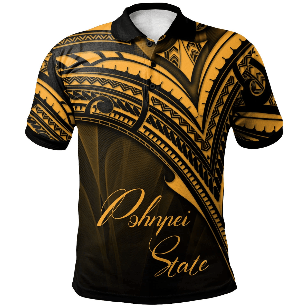 Polynesian Pride Apparel Pohnpei State Polo Shirt Gold Color Cross Style Unisex Black - Polynesian Pride