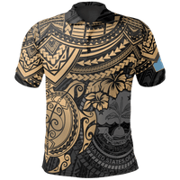 Polynesian Pride Apparel Federated States of Micronesia Polo Shirt Federated States of Micronesia Flag Seal Golden Turtle Hiciscus Unisex Black - Polynesian Pride
