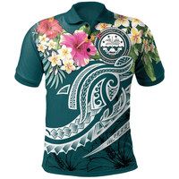 Polynesian Pride Apparel FSM Polynesian Polo Shirt Summer Plumeria (Turquoise) Unisex Turquoise - Polynesian Pride