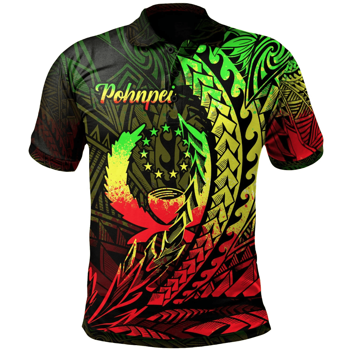 Polynesian Pride Apparel Pohnpei State Polo Shirt Reggae Wings Style Unisex Black - Polynesian Pride