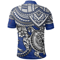 Polynesian Pride Apparel Chuuk Polo Shirt Chuuk FLag White Turtle Hibiscus (Blue) - Polynesian Pride