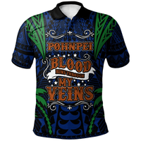 Polynesian Pride Apparel Pohnpei Polo Shirt Blood Runs Through My Veins Style Flag Unisex Blue - Polynesian Pride
