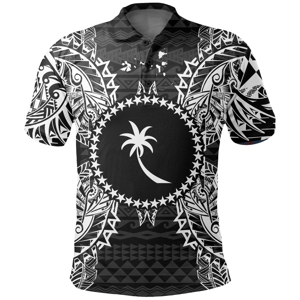 Polynesian Pride Apparel Chuuk Polo Shirt Chuuk Flag Map Polynesian Tattoo Black Unisex Black - Polynesian Pride