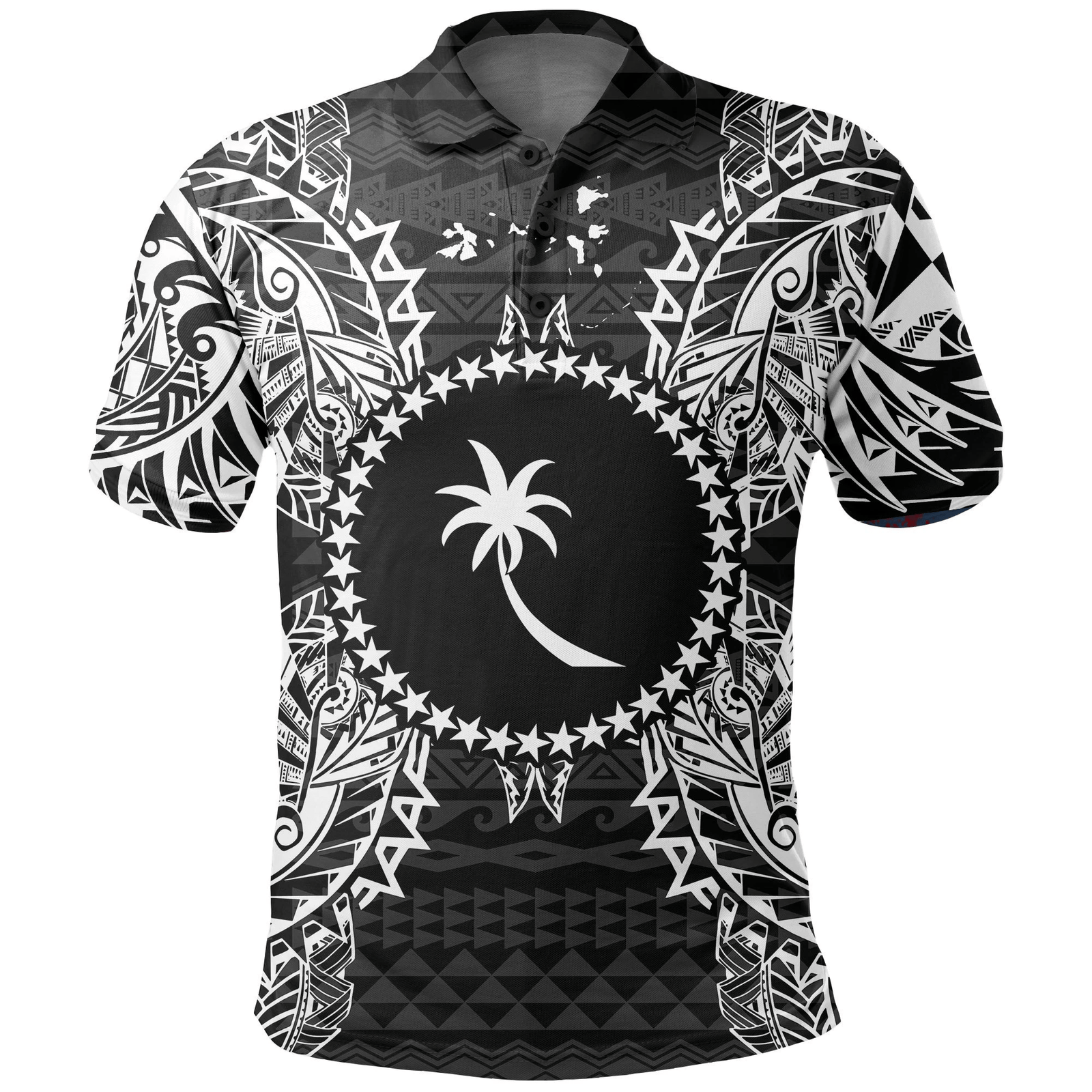 Polynesian Pride Apparel Chuuk Polo Shirt Chuuk Flag Map Polynesian Tattoo Black Unisex Black - Polynesian Pride
