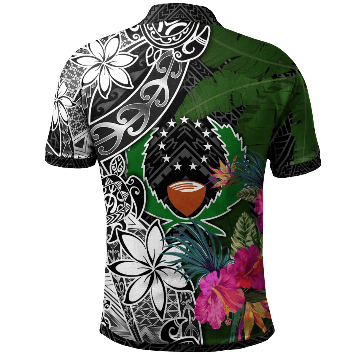 Polynesian Pride Apparel Pohnpei Polo Shirt Turtle Plumeria Banana Leaf - Polynesian Pride