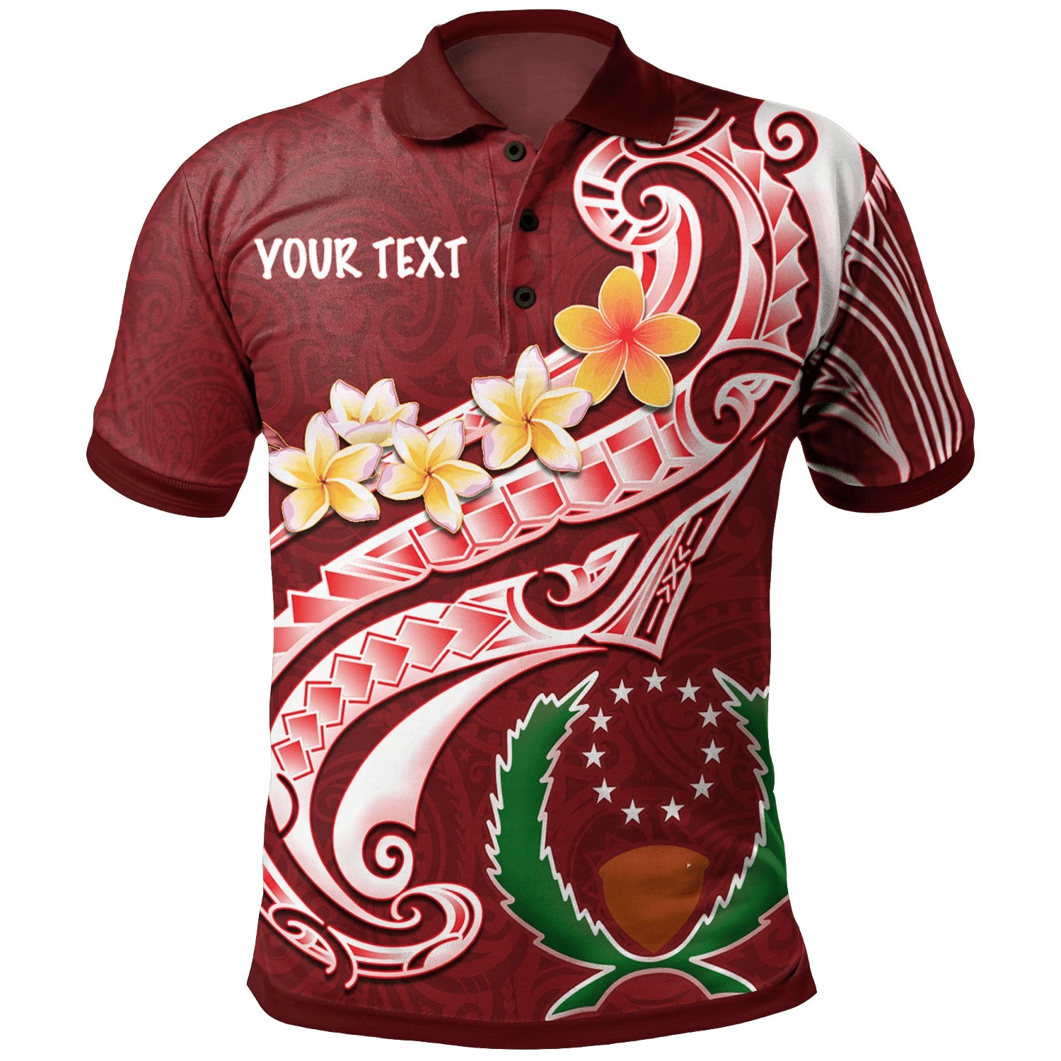 Polynesian Pride Apparel Pohnpei Custom Polo Shirt Pohnpei Seal Polynesian Patterns Plumeria Unisex Red - Polynesian Pride